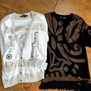 I.B. Diffusion Women's Small Cardigan Sweater Lot of 2 Vintage 90s Black Brown‎